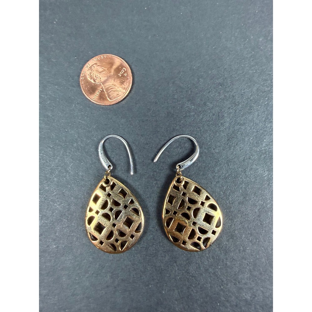 Fossil Mixed Metal Gold Silver Tone Geometric Cutout Teardrop Dangle Earrings